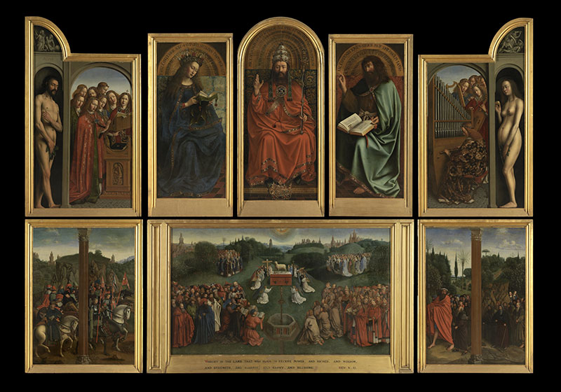 《根特祭坛画 The Ghent Altarpiece》1432年,北欧文艺复兴,宗教绘画,油画,461 x 350 cm,圣•巴夫大教堂,比利时