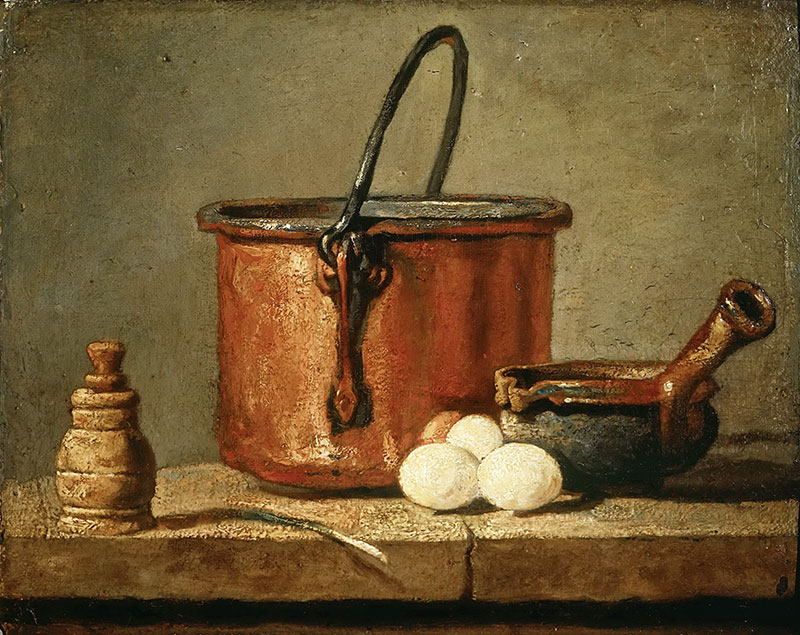 铜锅与鸡蛋 - Still Life of Cooking Utensils, Cauldron, Casserole and Eggs
1734年,静物,布面油画