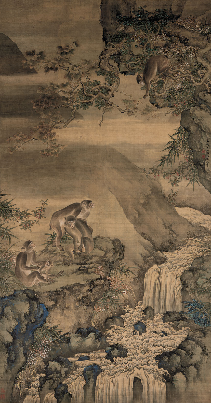 清·沈铨-蜂猴图
绢本立轴设色 184x96.6cm 故宫博物院藏