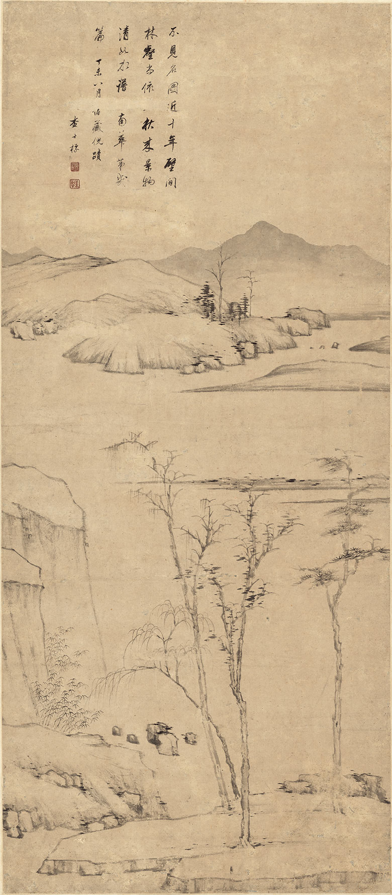 [清] 查士标《古木远山图》| 枯笔淡墨藏生机
