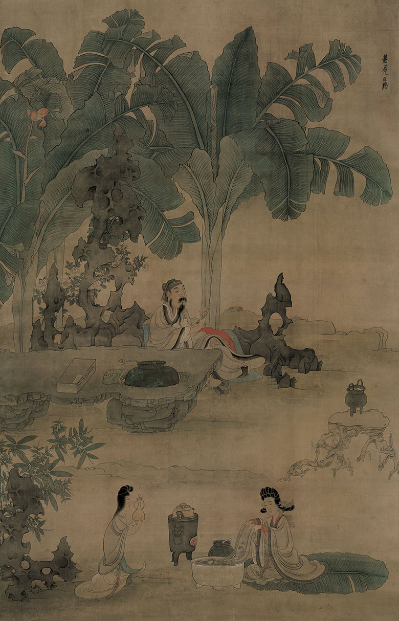 [明] 陈洪绶《蕉林酌酒图》：陈洪绶笔下的乱世孤影与风骨自画